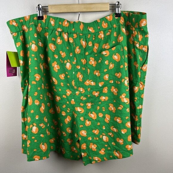 Tabitha Brown Target Shorts 2X Leopard Animal Print High Rise Pleat Linen Green - Picture 3 of 9